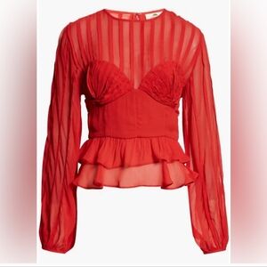 FARM Rio Red Pleated Shell Blouse Small
